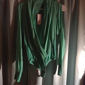 Bebe Silk LS Wrap Bodysuit.  Size small